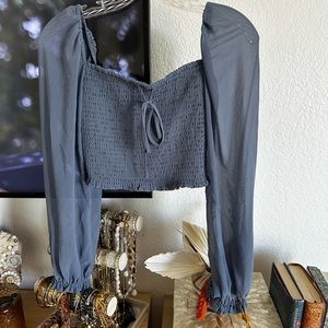 Aritzia Wilfred Blue Smocked Long Sleeve Top